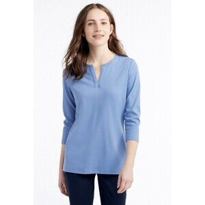 LL Bean Women Size 1X Tee Three-Quarter-Sleeve Splitneck Tunic Everyday Staple